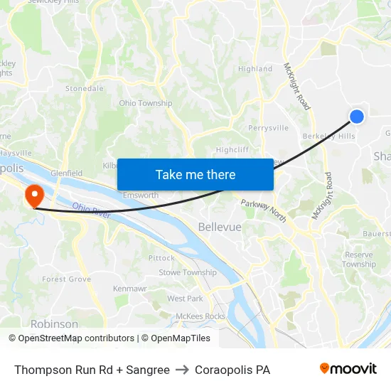 Thompson Run Rd + Sangree to Coraopolis PA map
