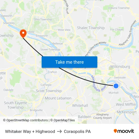 Whitaker Way + Highwood to Coraopolis PA map