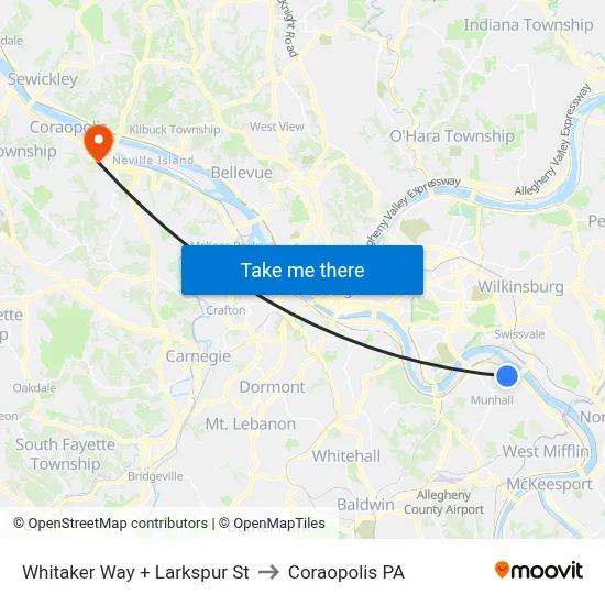 Whitaker Way + Larkspur St to Coraopolis PA map