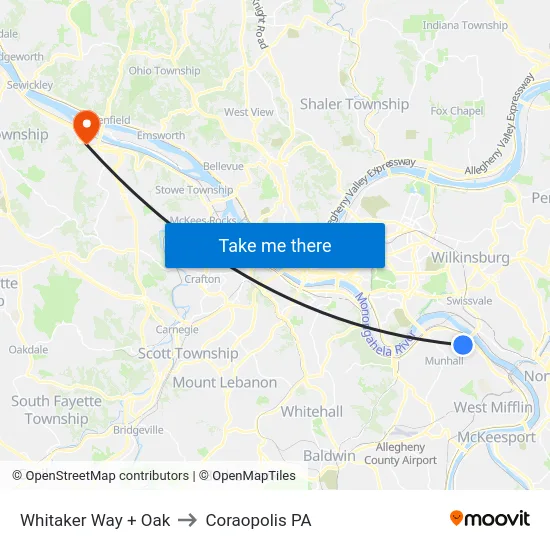 Whitaker Way + Oak to Coraopolis PA map
