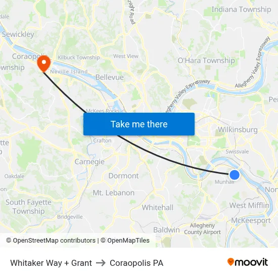 Whitaker Way + Grant to Coraopolis PA map