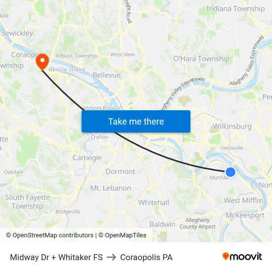 Midway Dr + Whitaker FS to Coraopolis PA map