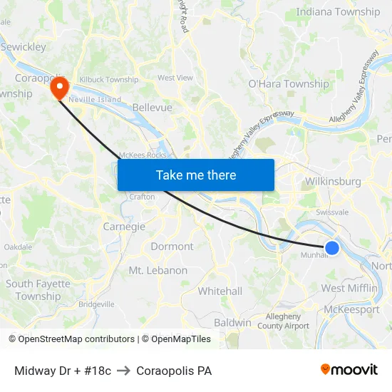 Midway Dr + #18c to Coraopolis PA map