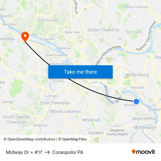 Midway Dr + #1f to Coraopolis PA map