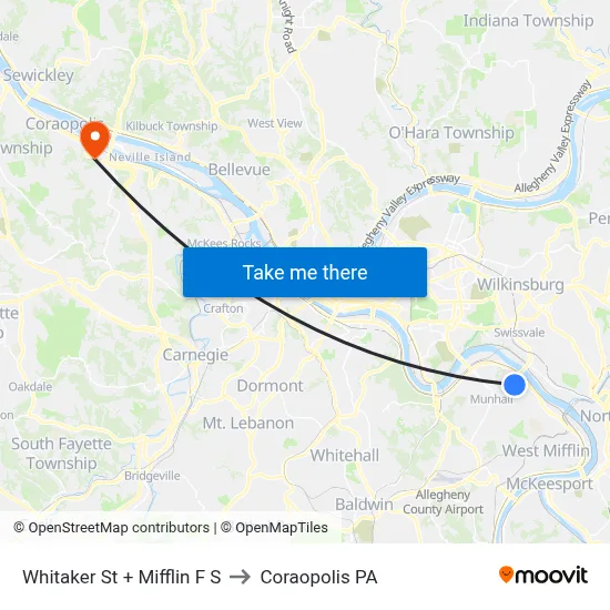 Whitaker St + Mifflin F S to Coraopolis PA map