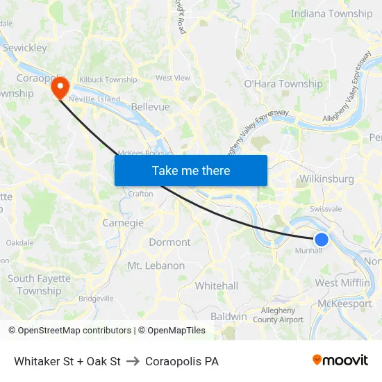Whitaker St + Oak St to Coraopolis PA map