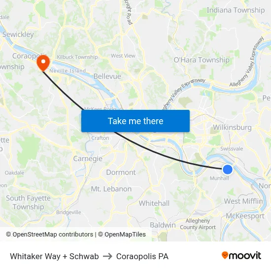 Whitaker Way + Schwab to Coraopolis PA map