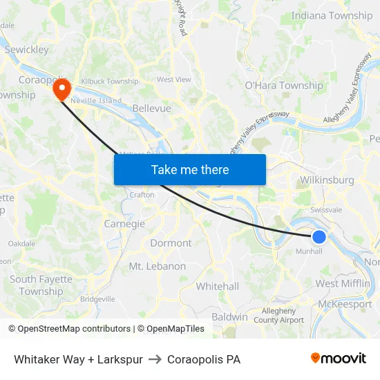 Whitaker Way + Larkspur to Coraopolis PA map