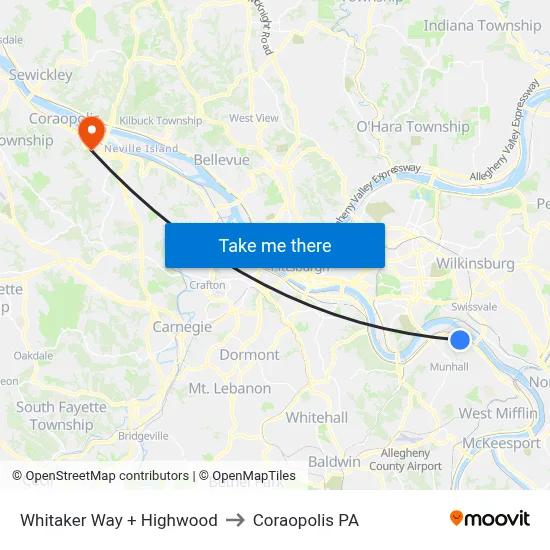 Whitaker Way + Highwood to Coraopolis PA map