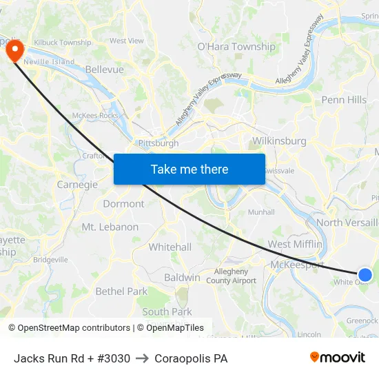 Jacks Run Rd + #3030 to Coraopolis PA map