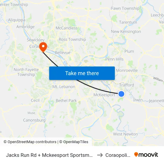 Jacks Run Rd + Mckeesport Sportsmens Assoc to Coraopolis PA map
