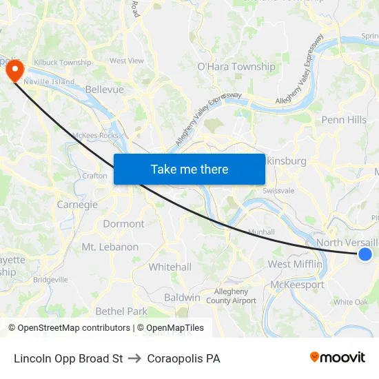 Lincoln Opp Broad St to Coraopolis PA map