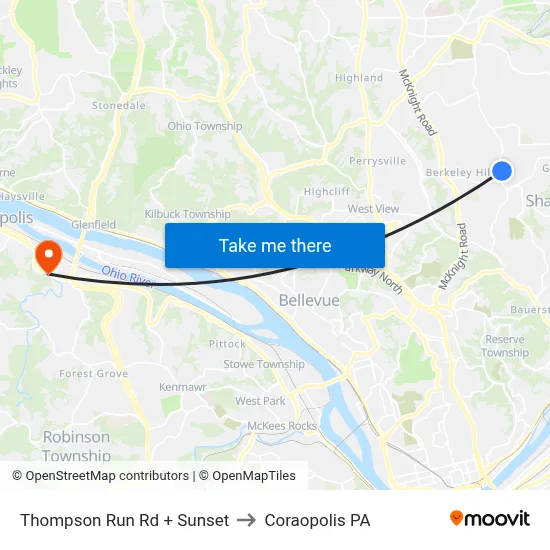 Thompson Run Rd + Sunset to Coraopolis PA map