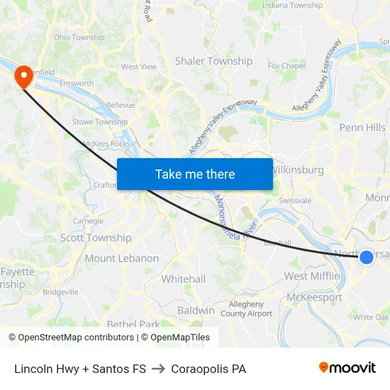 Lincoln Hwy + Santos FS to Coraopolis PA map