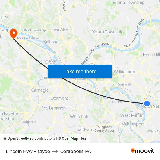Lincoln Hwy + Clyde to Coraopolis PA map