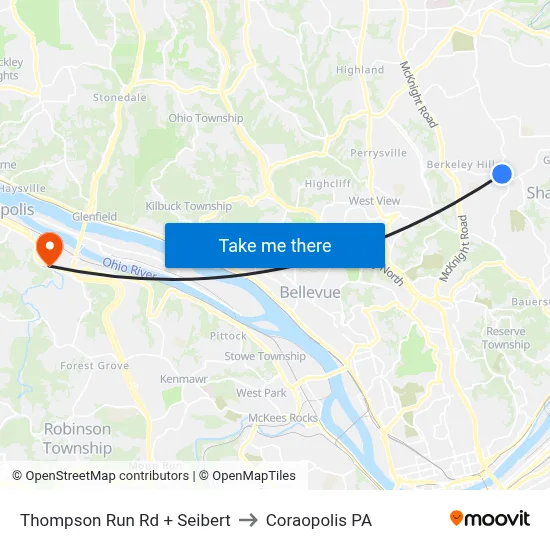 Thompson Run Rd + Seibert to Coraopolis PA map