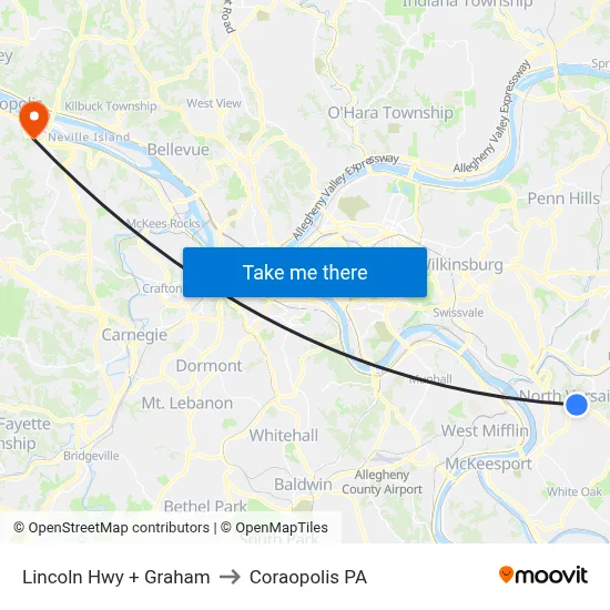 Lincoln Hwy + Graham to Coraopolis PA map