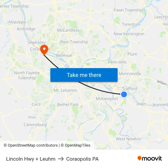Lincoln Hwy + Leuhm to Coraopolis PA map