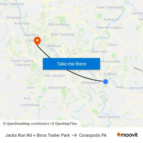 Jacks Run Rd + Biros Trailer Park to Coraopolis PA map