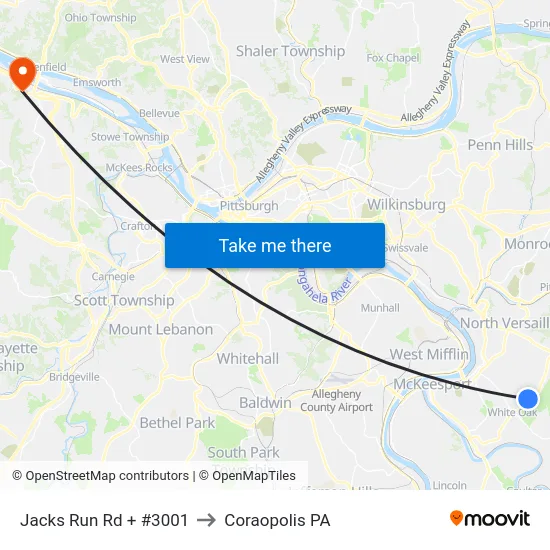 Jacks Run Rd + #3001 to Coraopolis PA map
