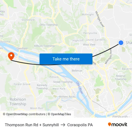 Thompson Run Rd + Sunnyhill to Coraopolis PA map