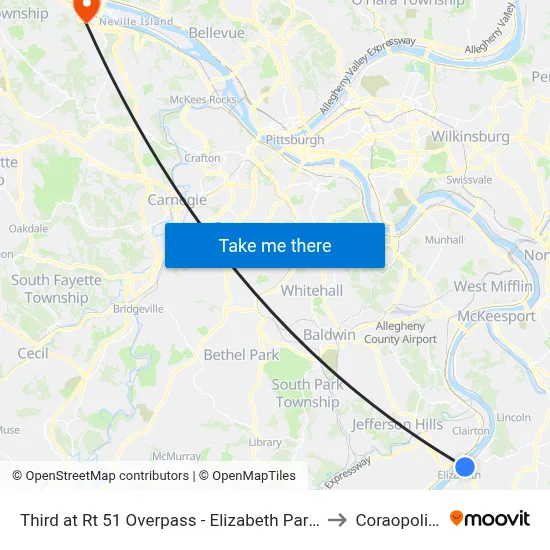 Third at Rt 51 Overpass - Elizabeth Park And Ride to Coraopolis PA map