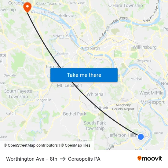 Worthington Ave + 8th to Coraopolis PA map