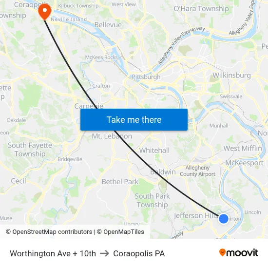 Worthington Ave + 10th to Coraopolis PA map