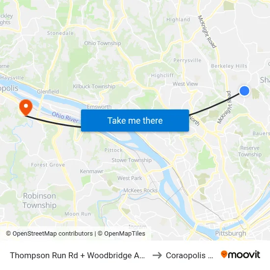 Thompson Run Rd + Woodbridge Apts to Coraopolis PA map
