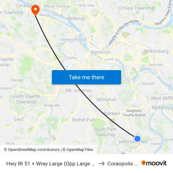 Hwy Rt 51 + Wray Large (Opp Large Vfd) to Coraopolis PA map