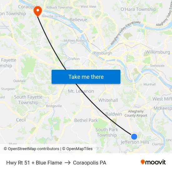 Hwy Rt 51 + Blue Flame to Coraopolis PA map
