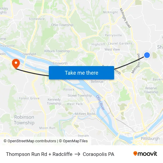Thompson Run Rd + Radcliffe to Coraopolis PA map