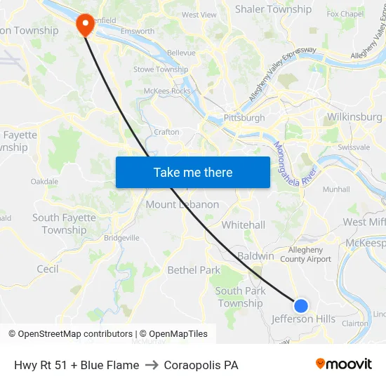 Hwy Rt 51 + Blue Flame to Coraopolis PA map