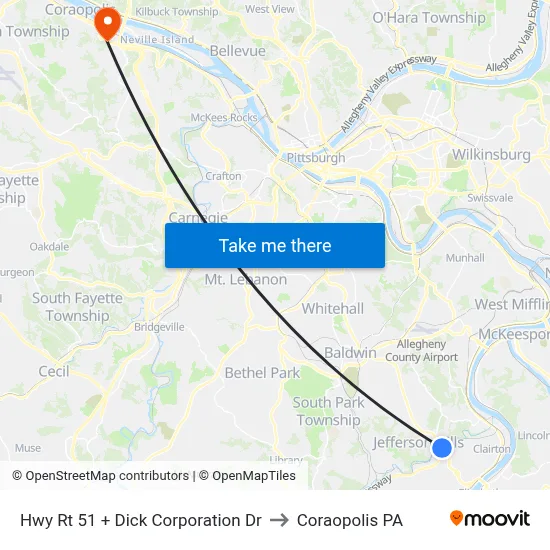 Hwy Rt 51 + Dick Corporation Dr to Coraopolis PA map