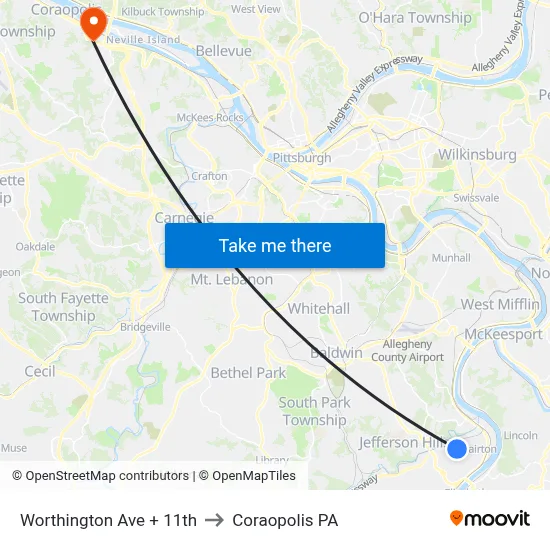 Worthington Ave + 11th to Coraopolis PA map