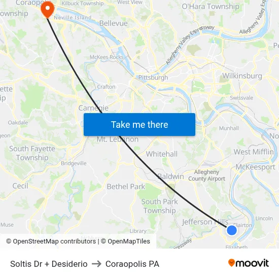 Soltis Dr + Desiderio to Coraopolis PA map