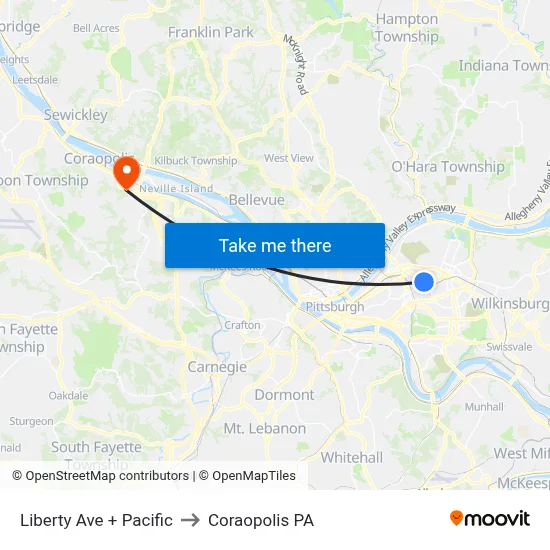 Liberty Ave + Pacific to Coraopolis PA map
