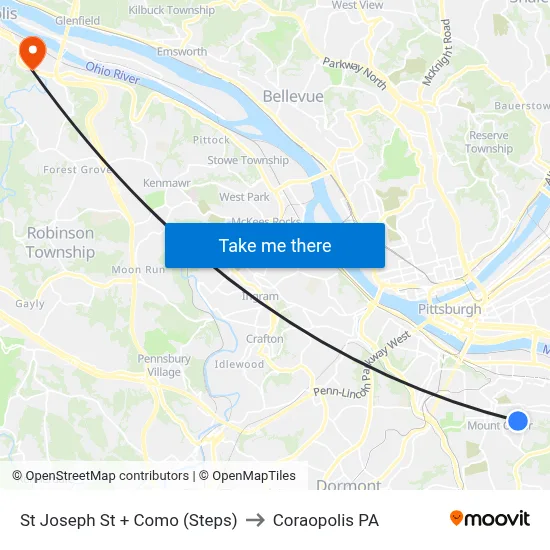 St Joseph St + Como (Steps) to Coraopolis PA map