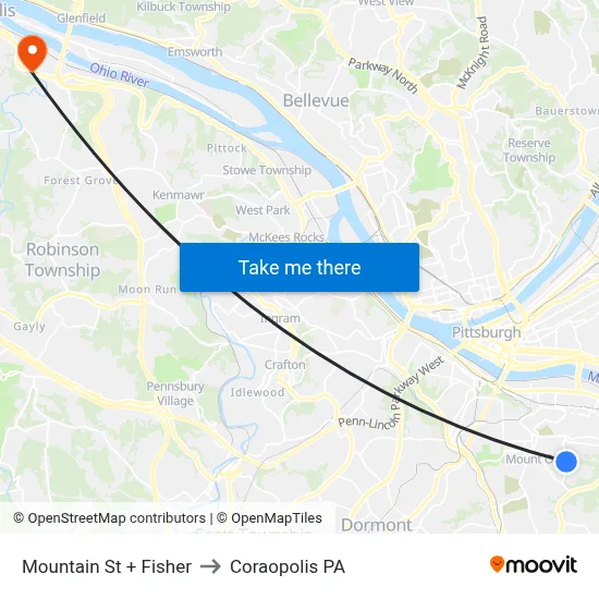 Mountain St + Fisher to Coraopolis PA map