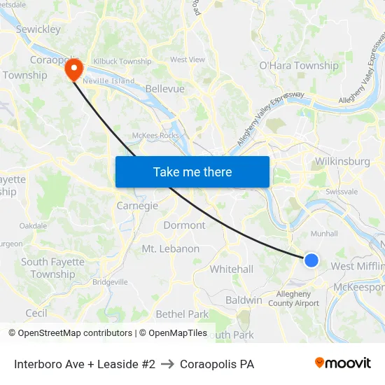 Interboro Ave + Leaside #2 to Coraopolis PA map
