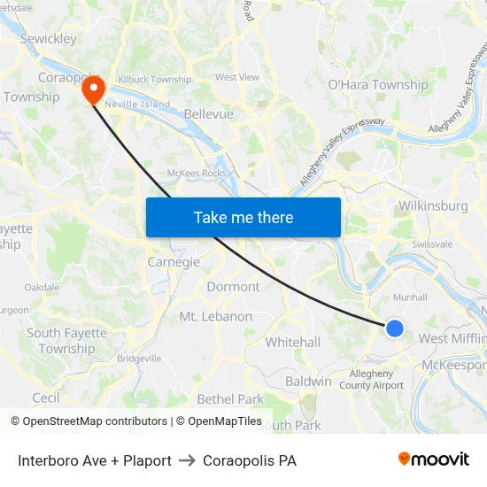 Interboro Ave + Plaport to Coraopolis PA map