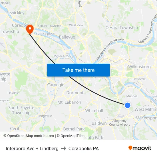 Interboro Ave + Lindberg to Coraopolis PA map