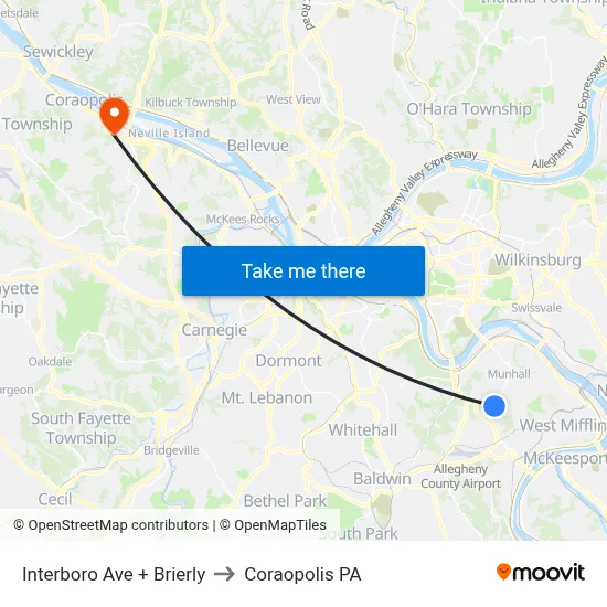 Interboro Ave + Brierly to Coraopolis PA map