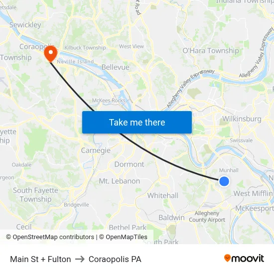 Main St + Fulton to Coraopolis PA map