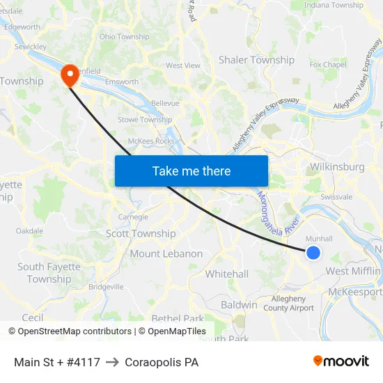Main St + #4117 to Coraopolis PA map