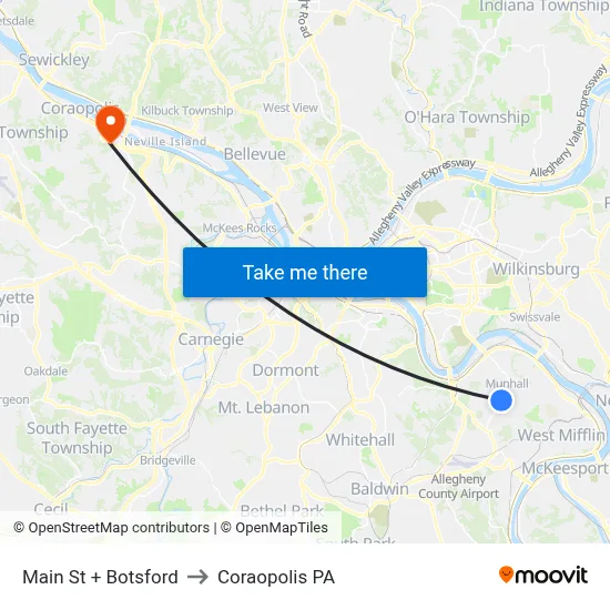 Main St + Botsford to Coraopolis PA map