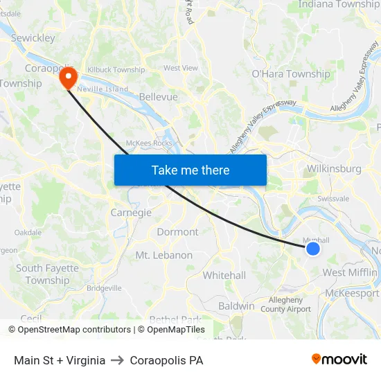 Main St + Virginia to Coraopolis PA map