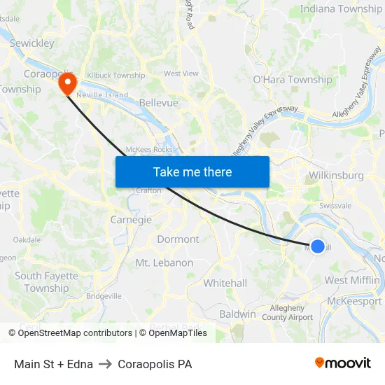 Main St + Edna to Coraopolis PA map