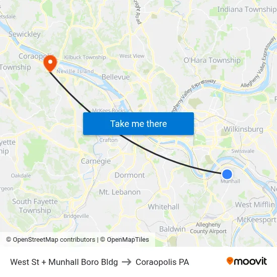 West St + Munhall Boro Bldg to Coraopolis PA map