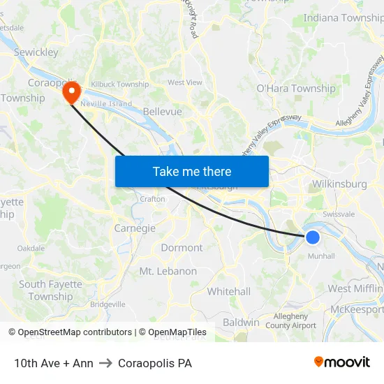 10th Ave + Ann to Coraopolis PA map